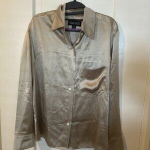 Linda Allard Ellen Tracy silk button down - silver - size 12